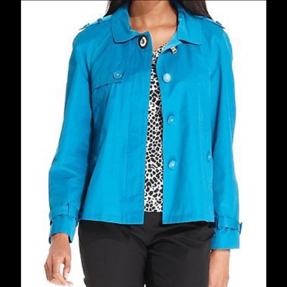 Charter Club womens blue trench coat button down academia jacket size large